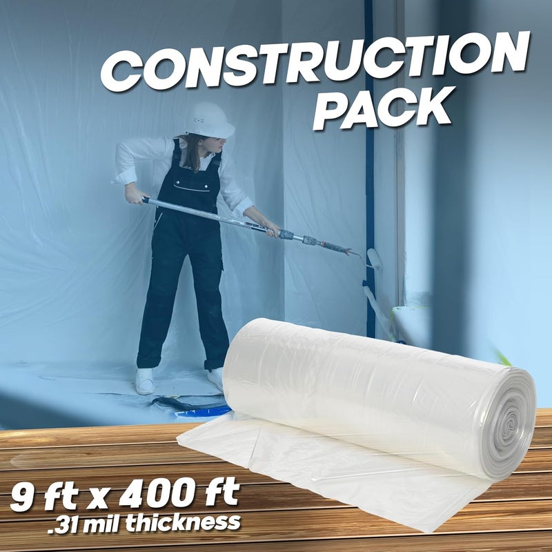 TAPIX Painter's Plastic Film, 400' Length x 9' Width High, High Density Painters Plastic Sheeting Roll in Box with Dispense Hole for Easy Paint Plastic Covering - Image 2